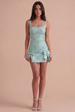 Mint Green Sparkly Sequin Short Cocktail Dress with Slit