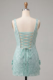 Mint Green Sparkly Sequin Short Cocktail Dress with Slit