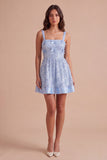 Sparkly Sequin Sky Blue Short Cocktail Dress with Bows