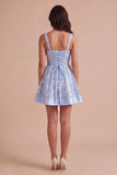 Sparkly Sequin Sky Blue Short Cocktail Dress with Bows