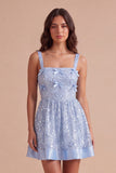 Sparkly Sequin Sky Blue Short Cocktail Dress with Bows