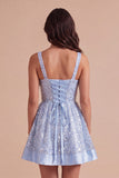 Sparkly Sequin Sky Blue Short Cocktail Dress with Bows