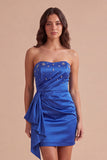 Sparkly Royal Blue Strapless Bodycon Short Cocktail Dress