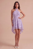 Sparkly Lilac Floral Beaded Halter Short Cocktail Dress