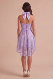 Sparkly Lilac Floral Beaded Halter Short Cocktail Dress