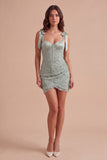 Dusty Sage Sparkly Floral Corset Beaded Short Cocktail Dress