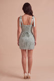 Dusty Sage Sparkly Floral Corset Beaded Short Cocktail Dress