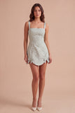 Dusty Sage Floral Jacquard A Line Short Cocktail Dress