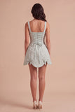 Dusty Sage Floral Jacquard A Line Short Cocktail Dress