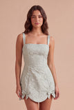 Dusty Sage Floral Jacquard A Line Short Cocktail Dress