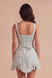 Dusty Sage Floral Jacquard A Line Short Cocktail Dress