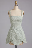 Dusty Sage Floral Jacquard A Line Short Cocktail Dress