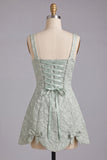 Dusty Sage Floral Jacquard A Line Short Cocktail Dress
