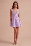 Light Purple Sparkly Beaded Floral Corset Short Cocktail Dress