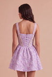 Light Purple Sparkly Beaded Floral Corset Short Cocktail Dress