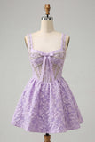 Light Purple Sparkly Beaded Floral Corset Short Cocktail Dress