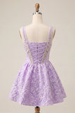Light Purple Sparkly Beaded Floral Corset Short Cocktail Dress