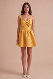 Yellow Floral Jacquard Corset Short Cocktail Dress