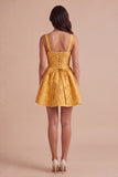 Yellow Floral Jacquard Corset Short Cocktail Dress