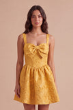 Yellow Floral Jacquard Corset Short Cocktail Dress