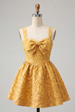 Yellow Floral Jacquard Corset Short Cocktail Dress