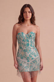 Lake Blue Fringed Corset Floral Short Cocktail Dress