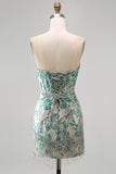 Lake Blue Fringed Corset Floral Short Cocktail Dress
