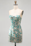 Lake Blue Fringed Corset Floral Short Cocktail Dress