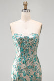 Lake Blue Fringed Corset Floral Short Cocktail Dress