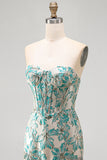 Lake Blue Fringed Corset Floral Short Cocktail Dress