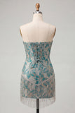 Lake Blue Fringed Corset Floral Short Cocktail Dress