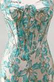 Lake Blue Fringed Corset Floral Short Cocktail Dress