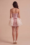 Light Pink Floral Ruffled Bodycon Short Cocktail Dress