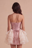 Light Pink Floral Ruffled Bodycon Short Cocktail Dress