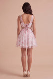 Blush Floral V-Neck A Line Short Cocktail Dress