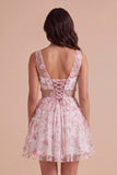 Blush Floral V-Neck A Line Short Cocktail Dress