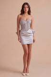 Silver Corset Floral Sweetheart Beaded Short Cocktail Dress