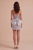 Silver Corset Floral Sweetheart Beaded Short Cocktail Dress