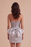 Silver Corset Floral Sweetheart Beaded Short Cocktail Dress