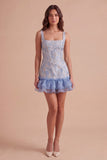 Blue Corset Ruffled Bodycon Floral Short Cocktail Dress