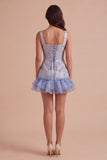 Blue Corset Ruffled Bodycon Floral Short Cocktail Dress