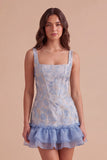Blue Corset Ruffled Bodycon Floral Short Cocktail Dress