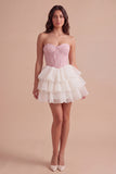 Pink Ruffled Corset Floral Sweetheart Short Cocktail Dress