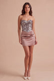 Sparkly Champagne Sweetheart Sequin Short Cocktail Dress
