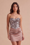 Sparkly Champagne Sweetheart Sequin Short Cocktail Dress