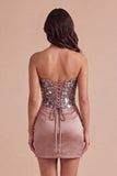 Sparkly Champagne Sweetheart Sequin Short Cocktail Dress