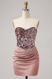 Sparkly Champagne Sweetheart Sequin Short Cocktail Dress