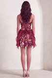 Pink Floral Sparkly Sequin Corset Ruffled Short Cocktail Dress