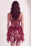 Pink Floral Sparkly Sequin Corset Ruffled Short Cocktail Dress