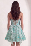 Pink Floral Sparkly Sequin Corset Ruffled Short Cocktail Dress